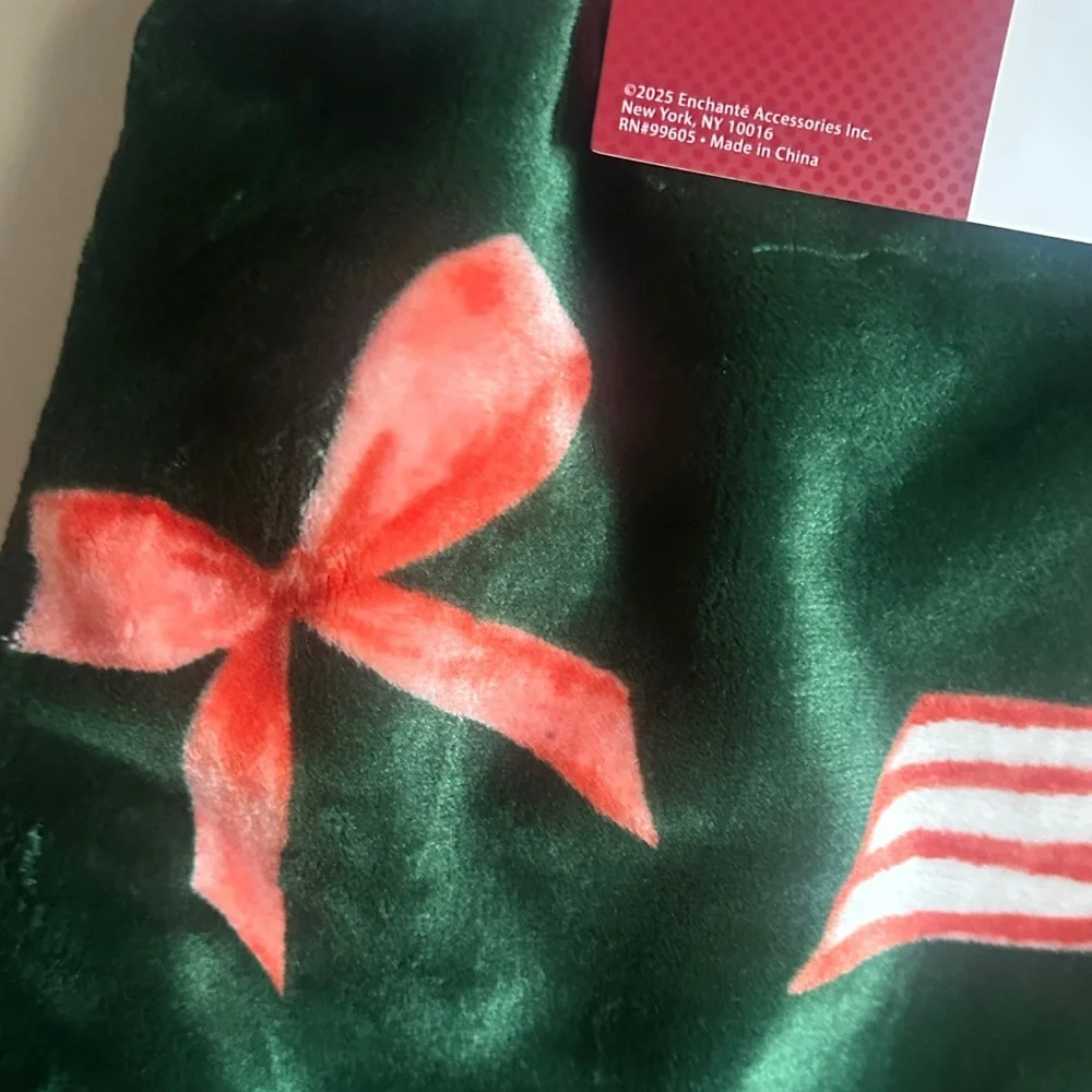 Enchante Hokiday Christmas Throw Green Red Bows Soft Plush NEW!